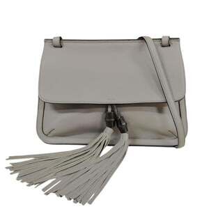 GUCCI Authentic Gray Leather Bamboo Shoulder Bag